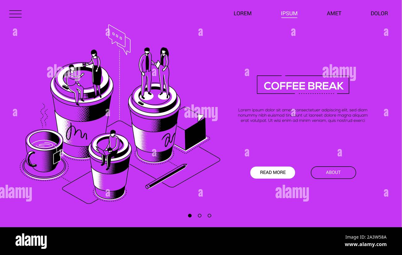 Coffee break - line design style isometric web banner Stock Vector
