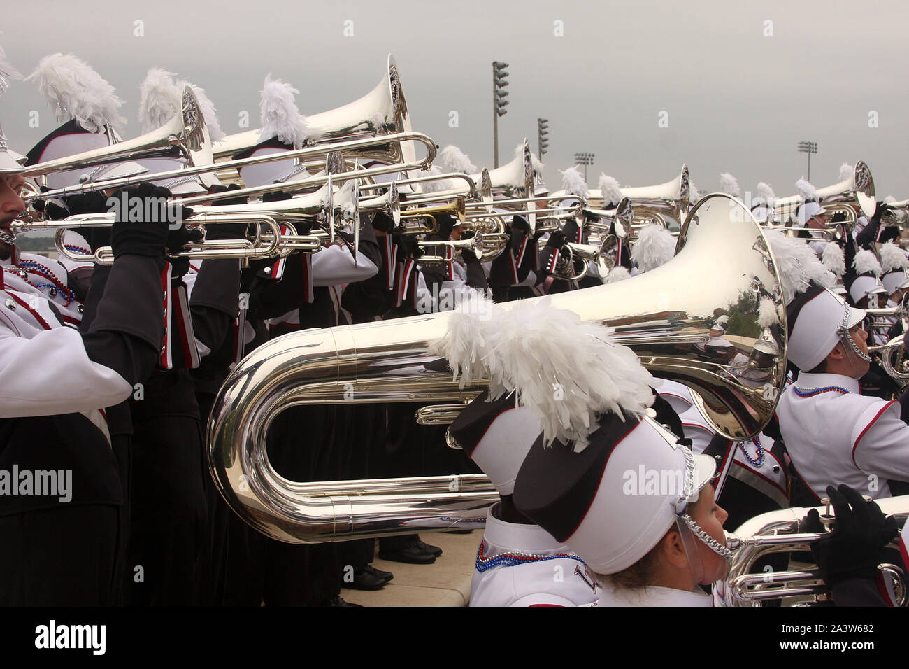 Lynchburg, VA, USA. Liberty University marching band and flag team