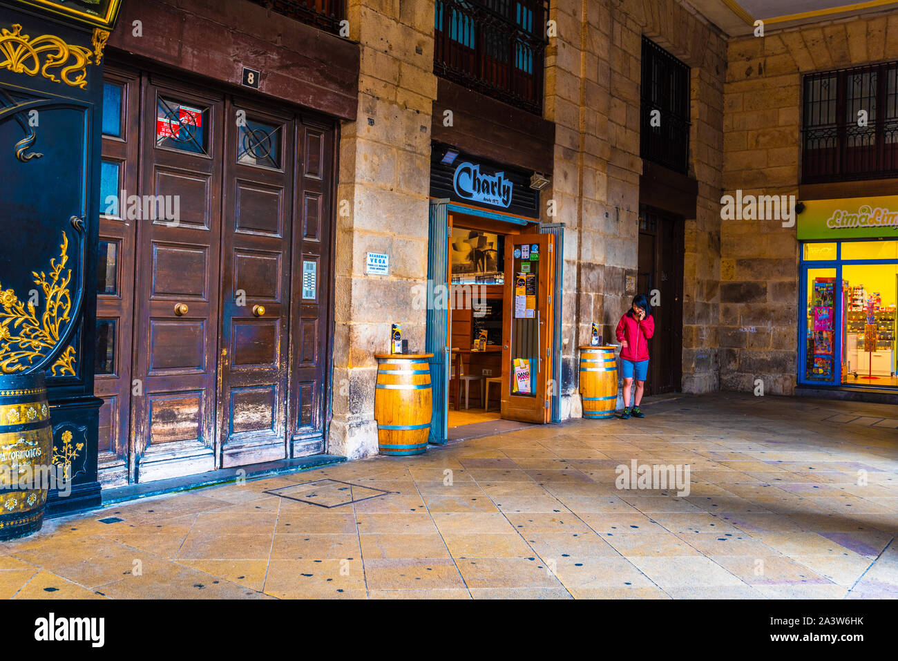 16/09-19, Bilbao, Spain. The exterior of Bar Charly which has been open since 1973 On Plaza Nueva. Stock Photo