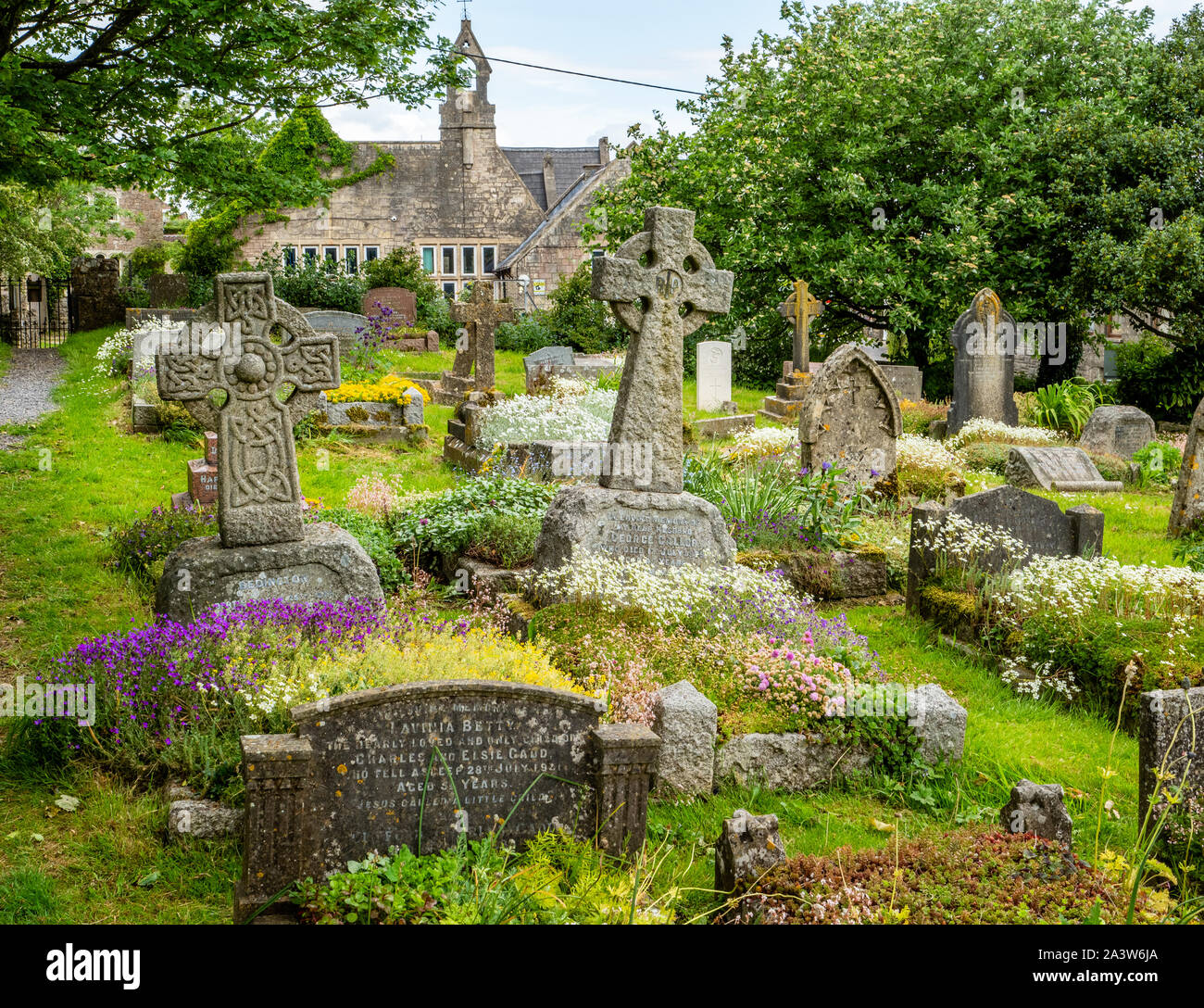 Flower graveyard planted to attract pollinators such as bees and butterflies at St Michael's parish church Dundry village near Bristol in Somerset UK Stock Photo