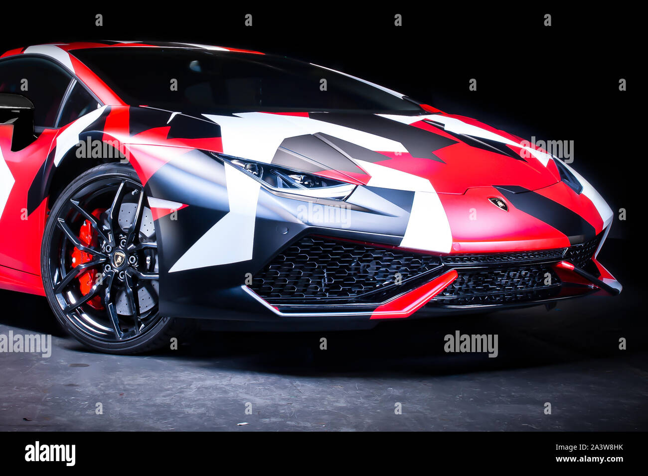 Light Painting Of A Lamborghini Supercar In A Studio With A Black Background Stock Photo Alamy