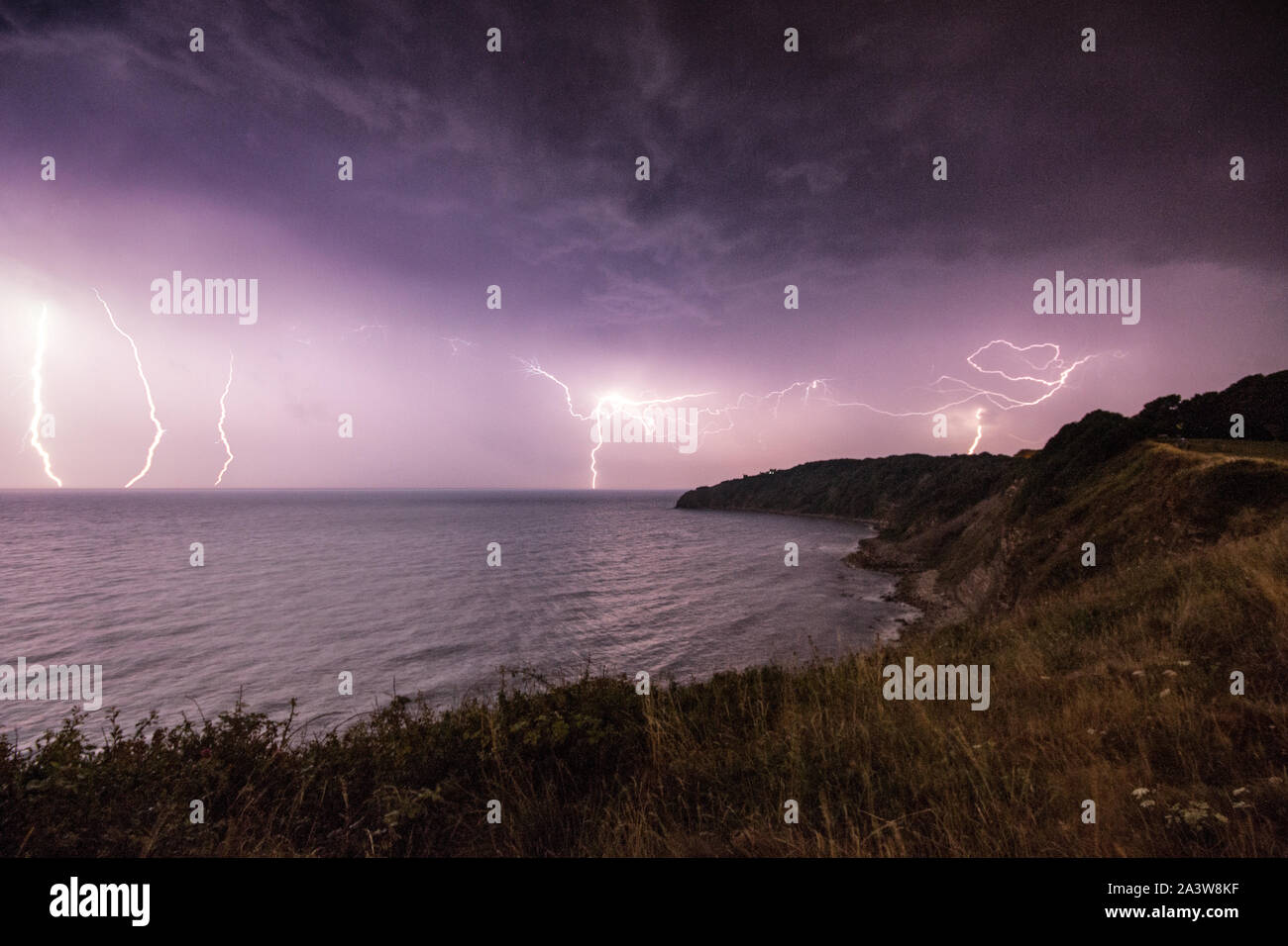 Lightning strikes in Swanage, Dorset Stock Photo