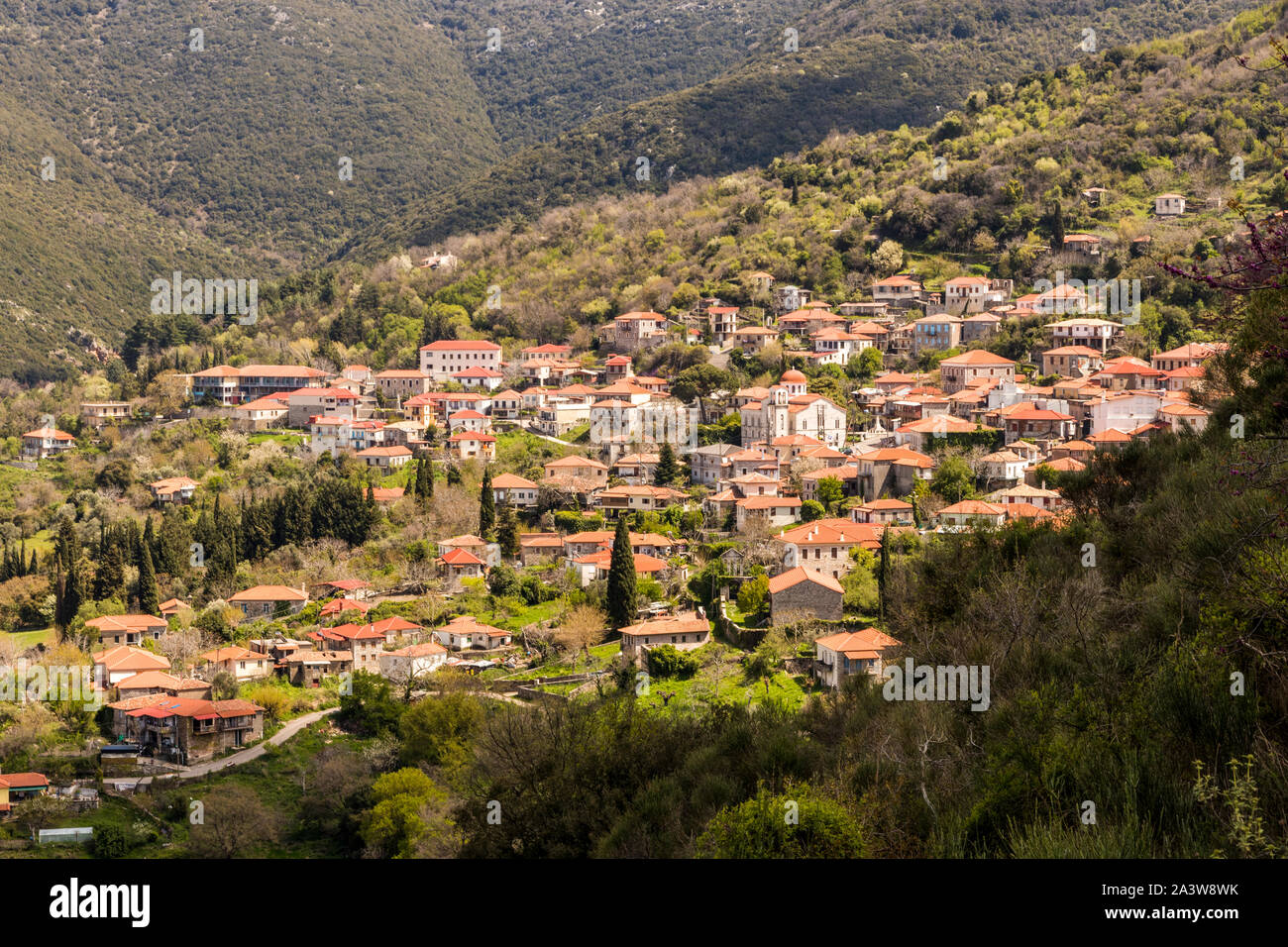 Andritsaina, Greece. Views of the traditional houses of the town of Andritsaina, in the mountainous interior of the Peloponnese peninsula Stock Photo