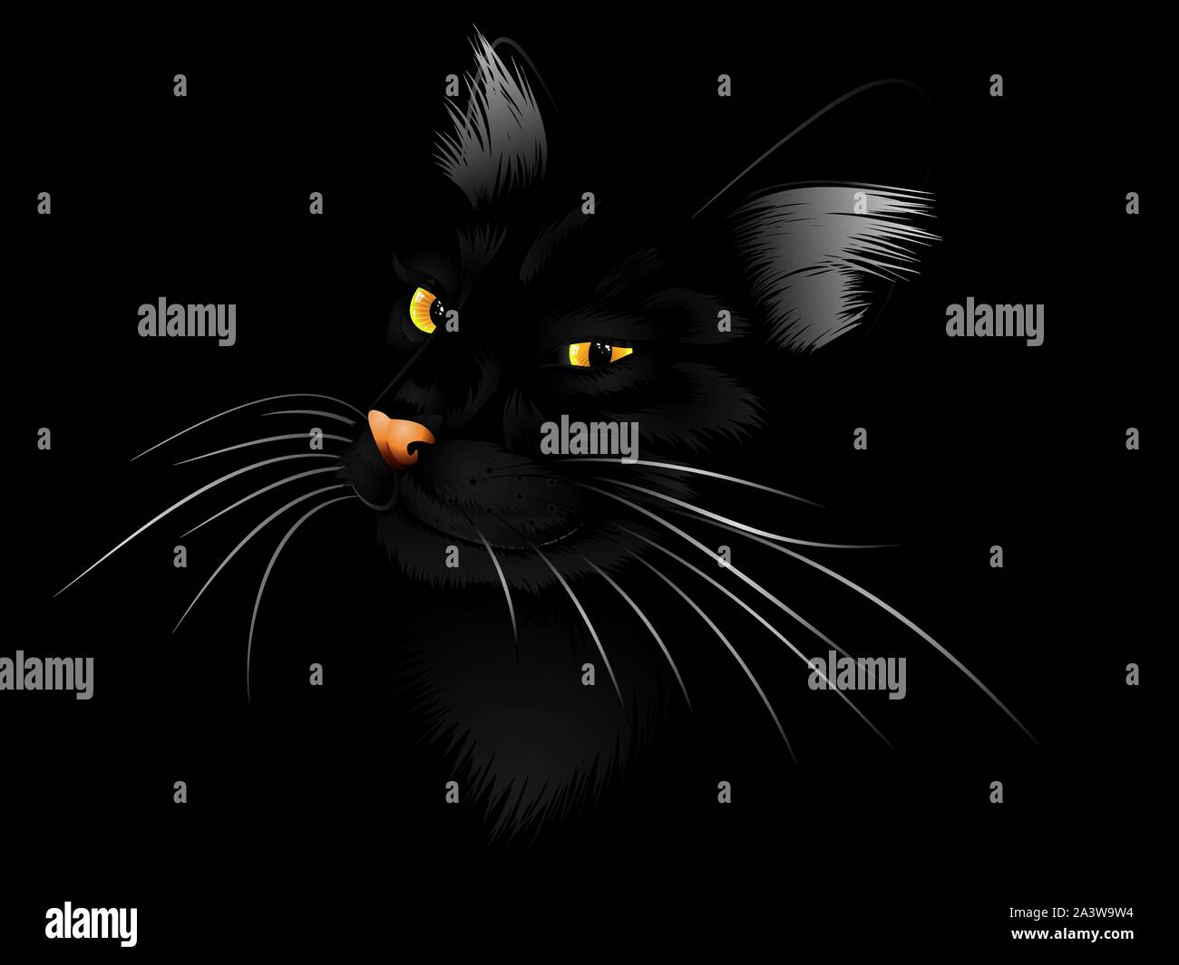 Cartoon cat with yellow eyes on black background Stock Vector Image ...