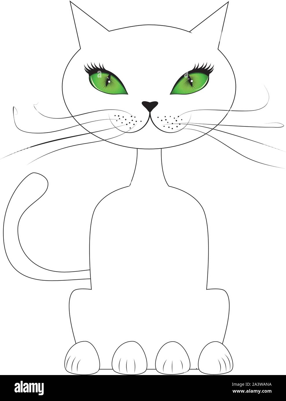 Cartoon cat with green eyes sit on white background Stock Vector Image ...