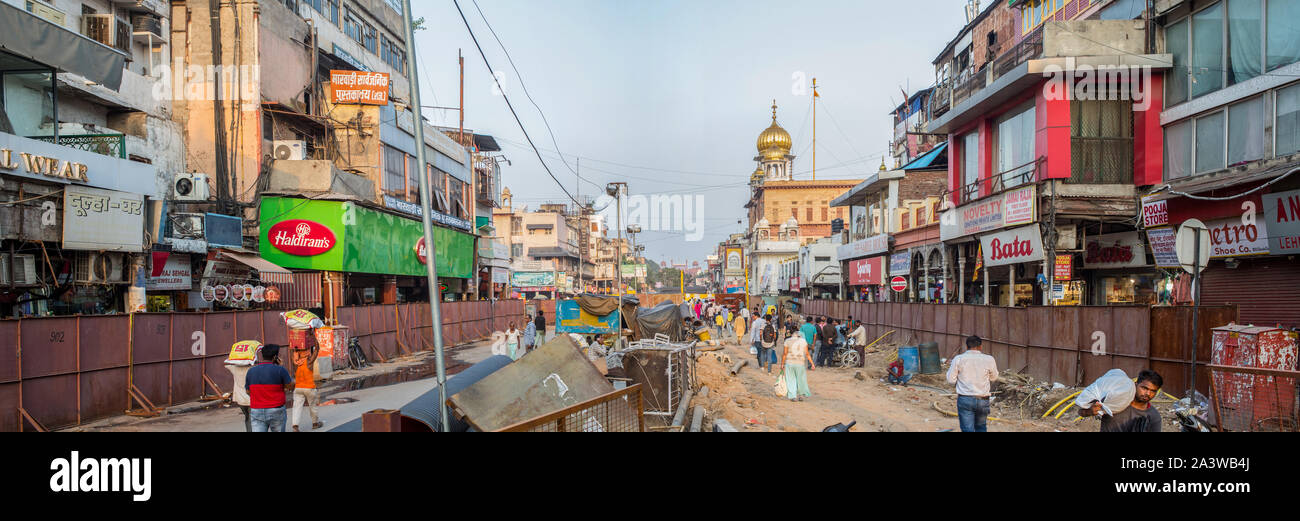 A view the reconstruction at Chandni Chowk in old Delhi on a late afternoon. Stock Photo