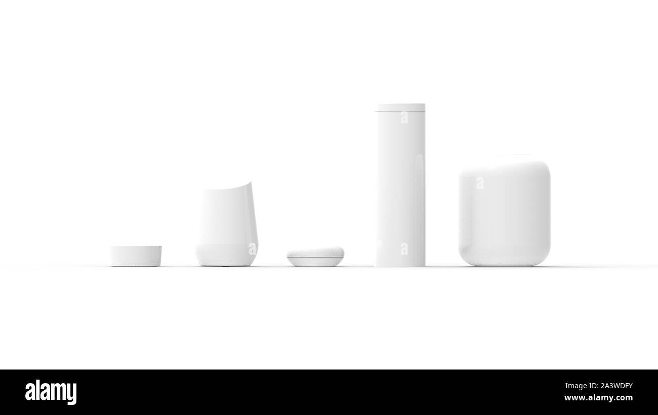 Speaker Rendeing 3d rendering of a collection of smart speakers on white background ...
