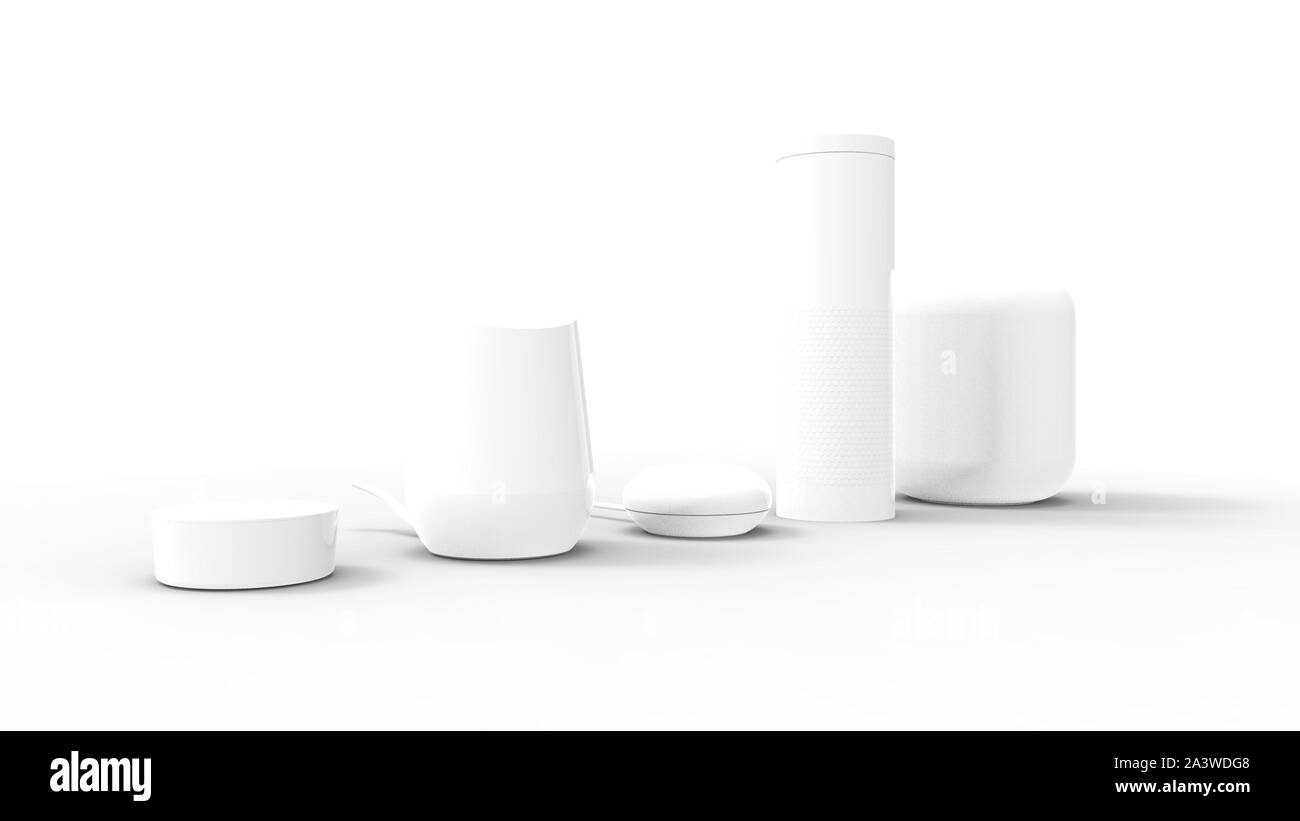 Speaker Rendeing 3d rendering of a collection of smart speakers on white background ...