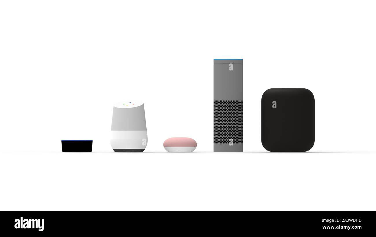 Speaker Rendeing 3d rendering of a collection of smart speakers on white background ...