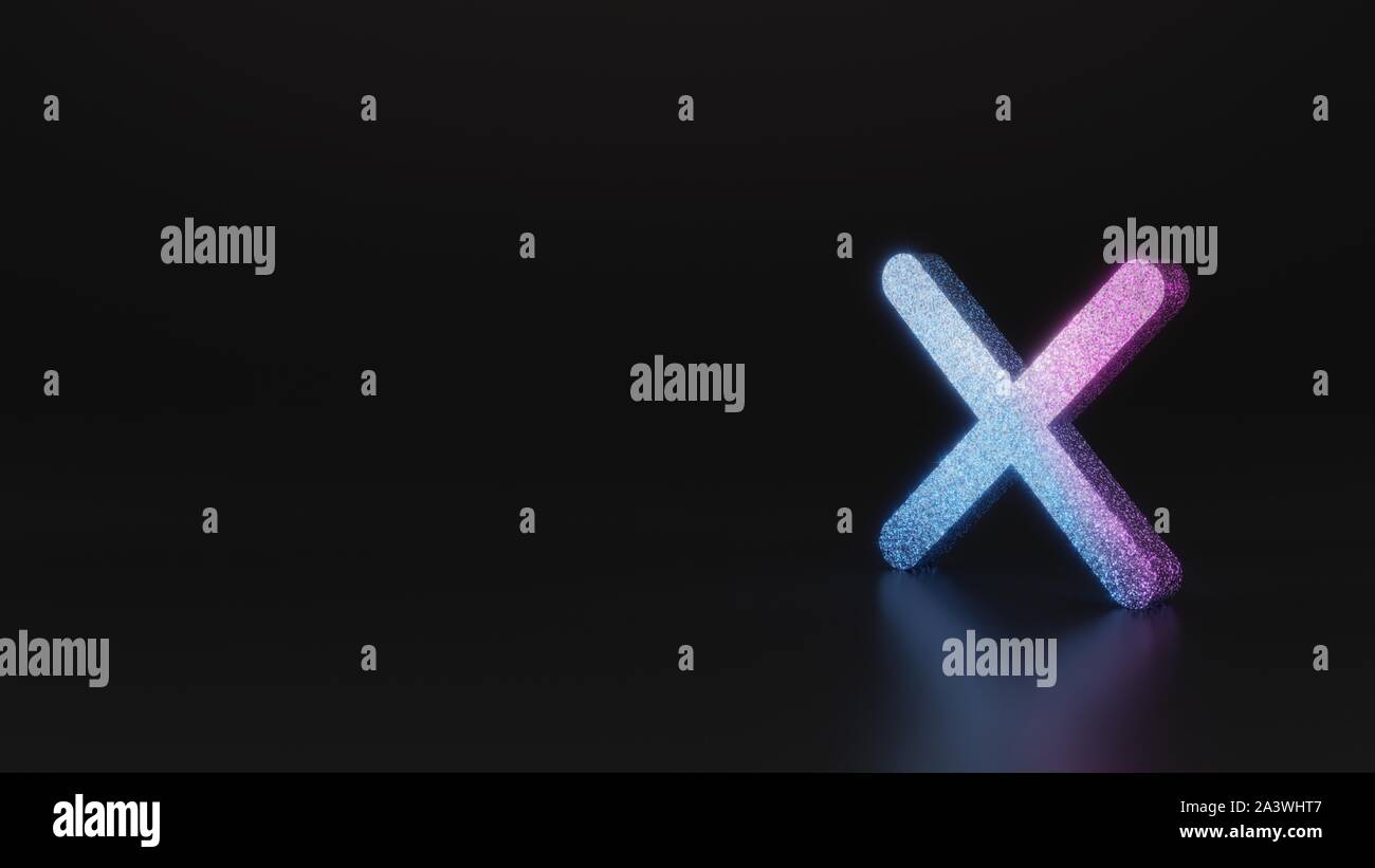 glitter neon violet pink ombre symbol of cancel cross 3D rendering on ...