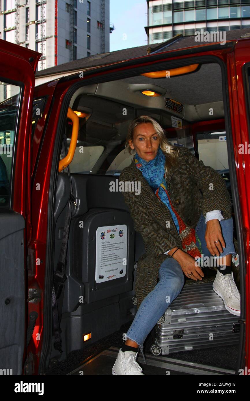 Lisa Hilton Author name L S Hilton pictured in the back of a London Taxi cab at Paddington station on 9th October 2019.Lisa Hilton is a British writer of history books and historical fiction. Lisa gave her consent for this photograph to be taken of her for the stock photo image site alamy.com Stock Photo