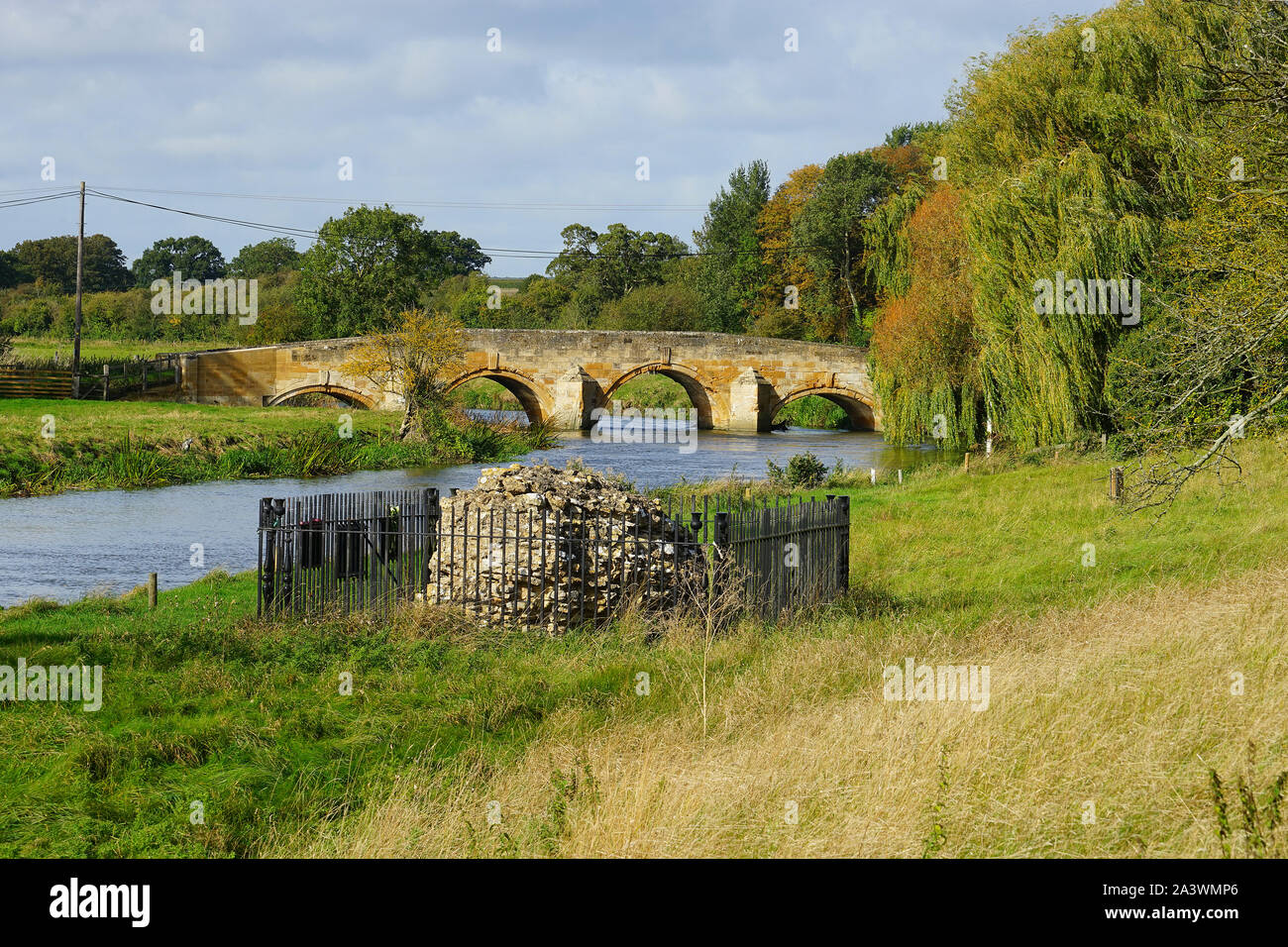 Bridge over the River Nene and the last piece of original masonry on