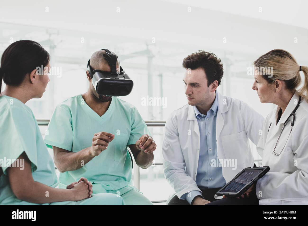 Medical professionals testing VR technology Stock Photo