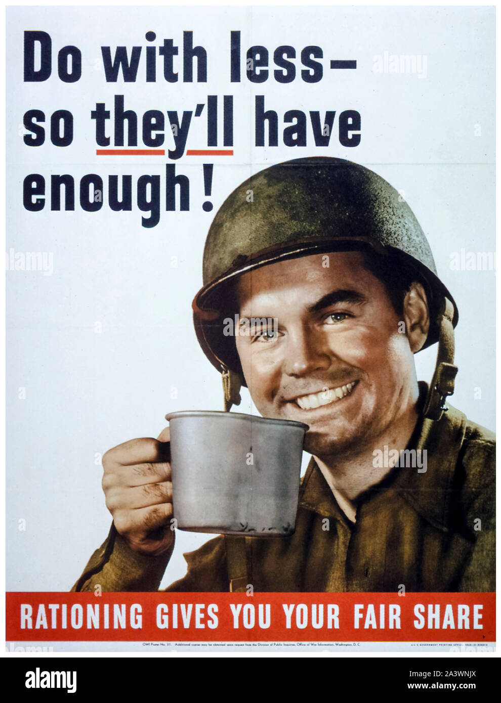 American, US, WW2, Rationing poster, Do with less so they'll have enough!, (soldier with canteen), 1941-1945 Stock Photo