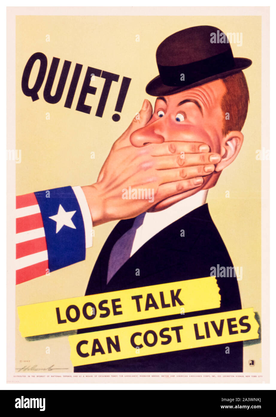 American, US, WW2, Careless talk poster, Quiet!, Loose Talk can Cost Lives, 1941-1945 Stock Photo