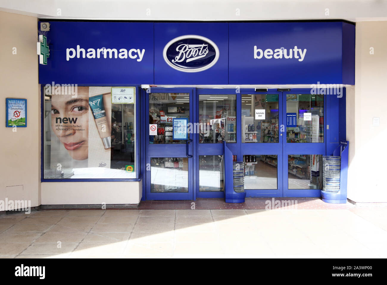 Leatherhead, Surrey, UK Boots Pharmacy and beauty shop front located