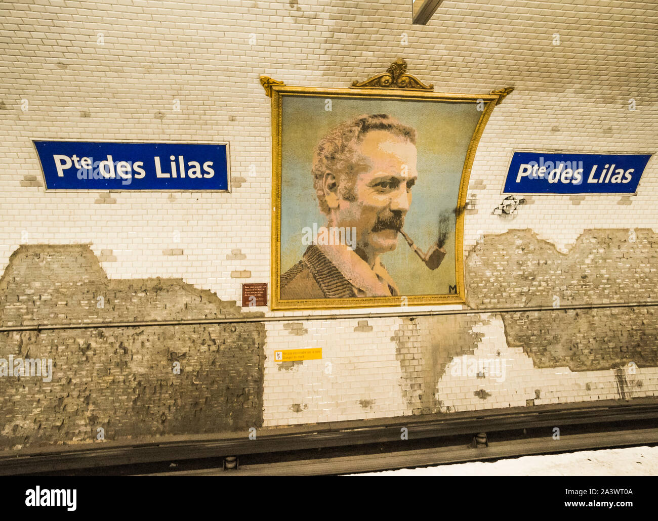 portrait georges brassens, porte des lilas metro station Stock Photo - Alamy