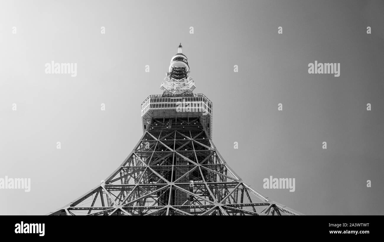 Tokyo tower Japan sky steel architecture day black white Stock Photo