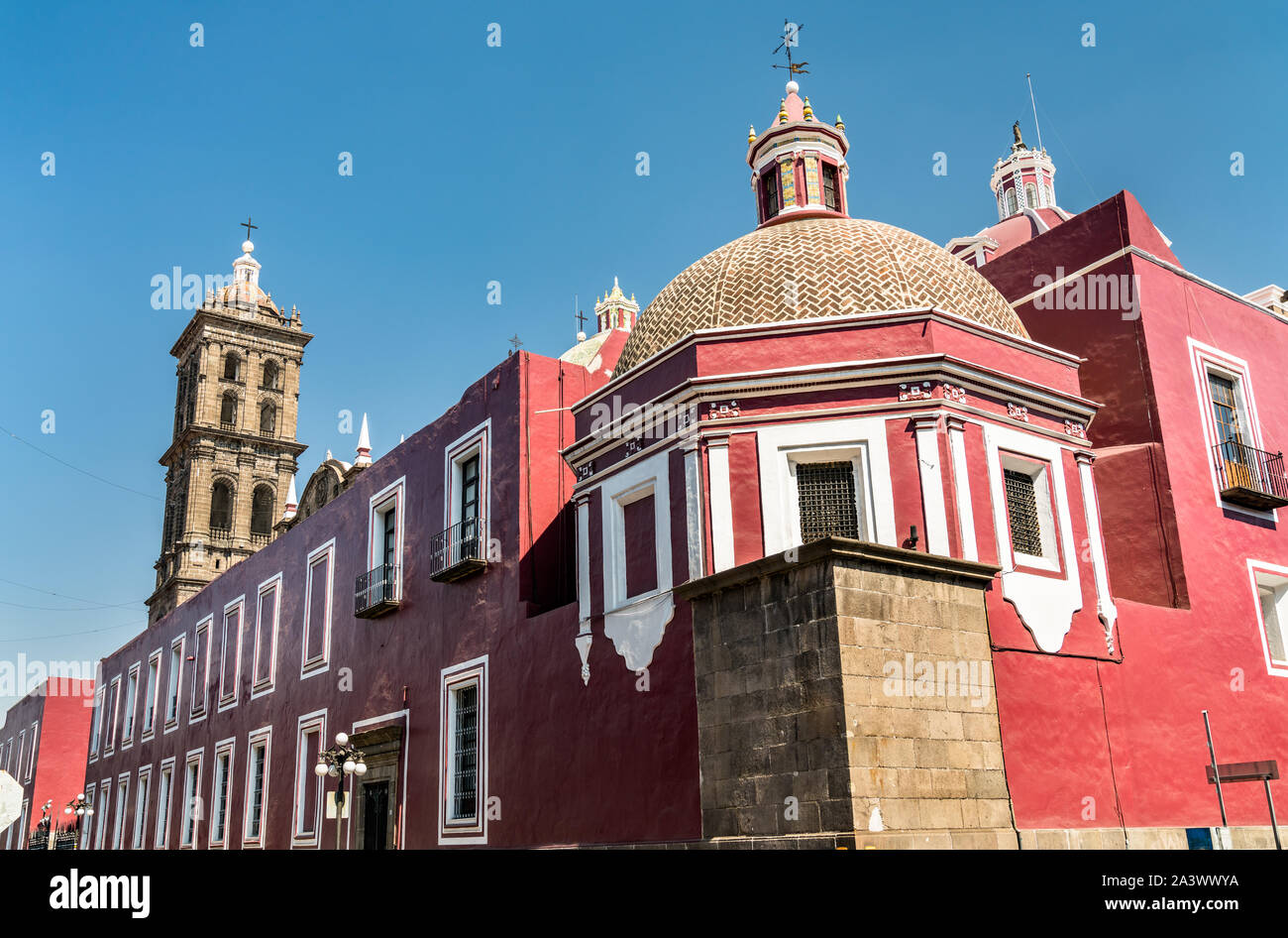 Puebla Cathedral in Mexico Stock Photo