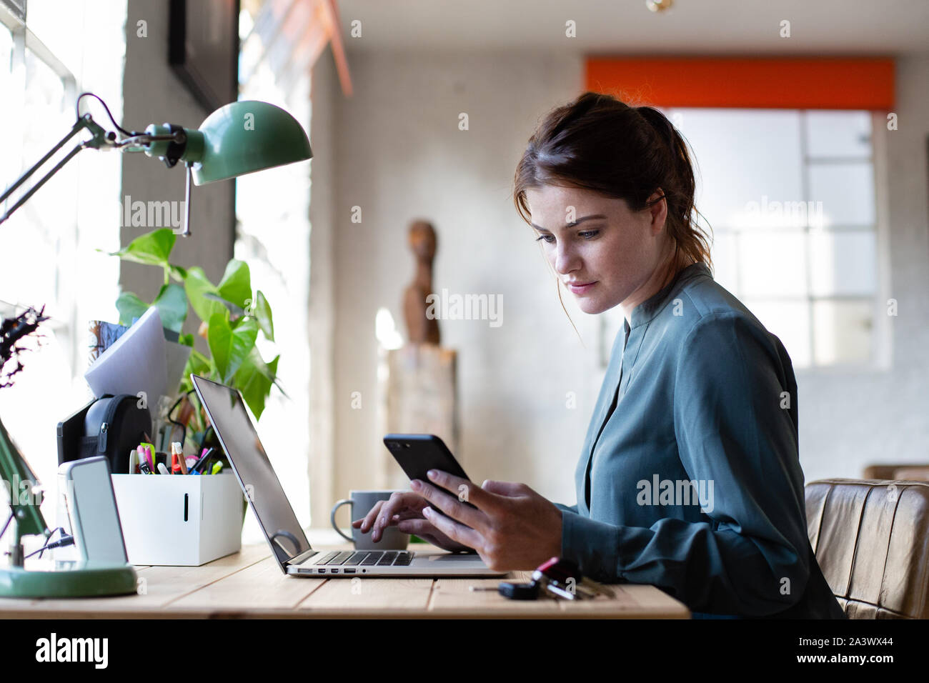 Adult female working from home Stock Photo