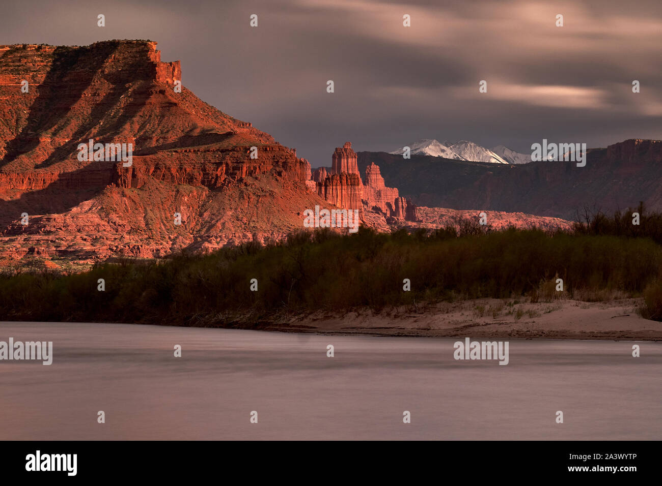 Fisher Towers and the Colorado River near Moab, Utah, USA Stock Photo