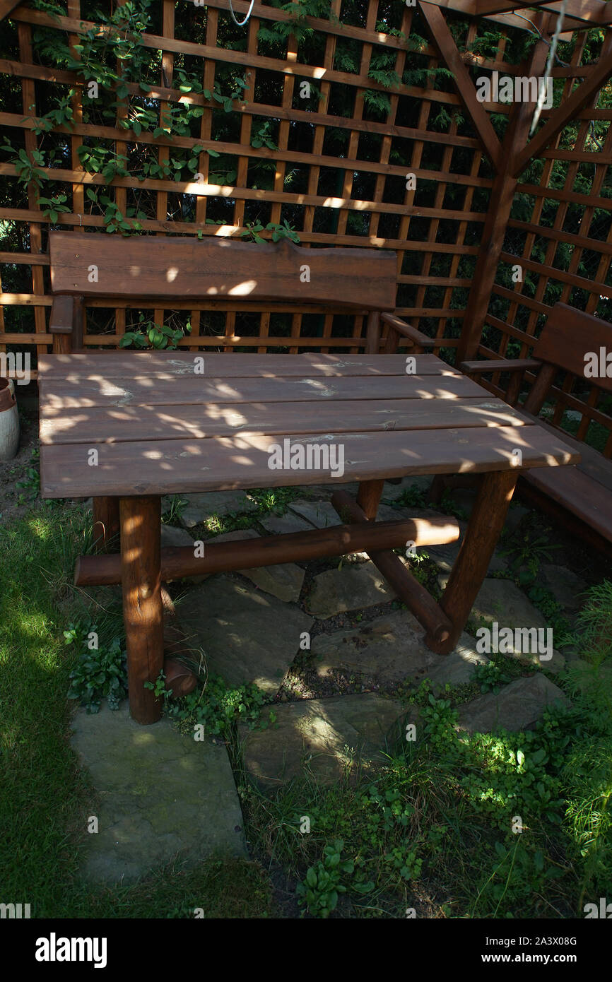 Bench Table Garden Wooden Country Furniture Bench Stock Photos