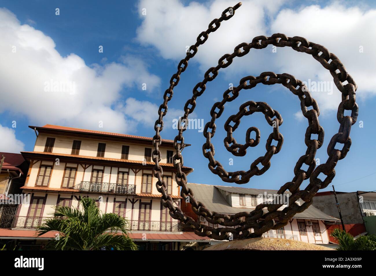 THE CIRCLE OF SLAVES, A WORK BY GUY BENTH CAYENNE IN MEMORY OF THE VICTIMS OF SLAVERY AND THE SLAVE TRADE, CAYENNE, FRENCH GUIANA, OVERSEAS DEPARTMENT, SOUTH AMERICA, FRANCE Stock Photo