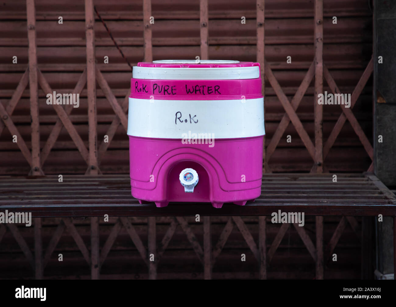 Thermos cooler water in the street duriung the heat wave, Rajasthan