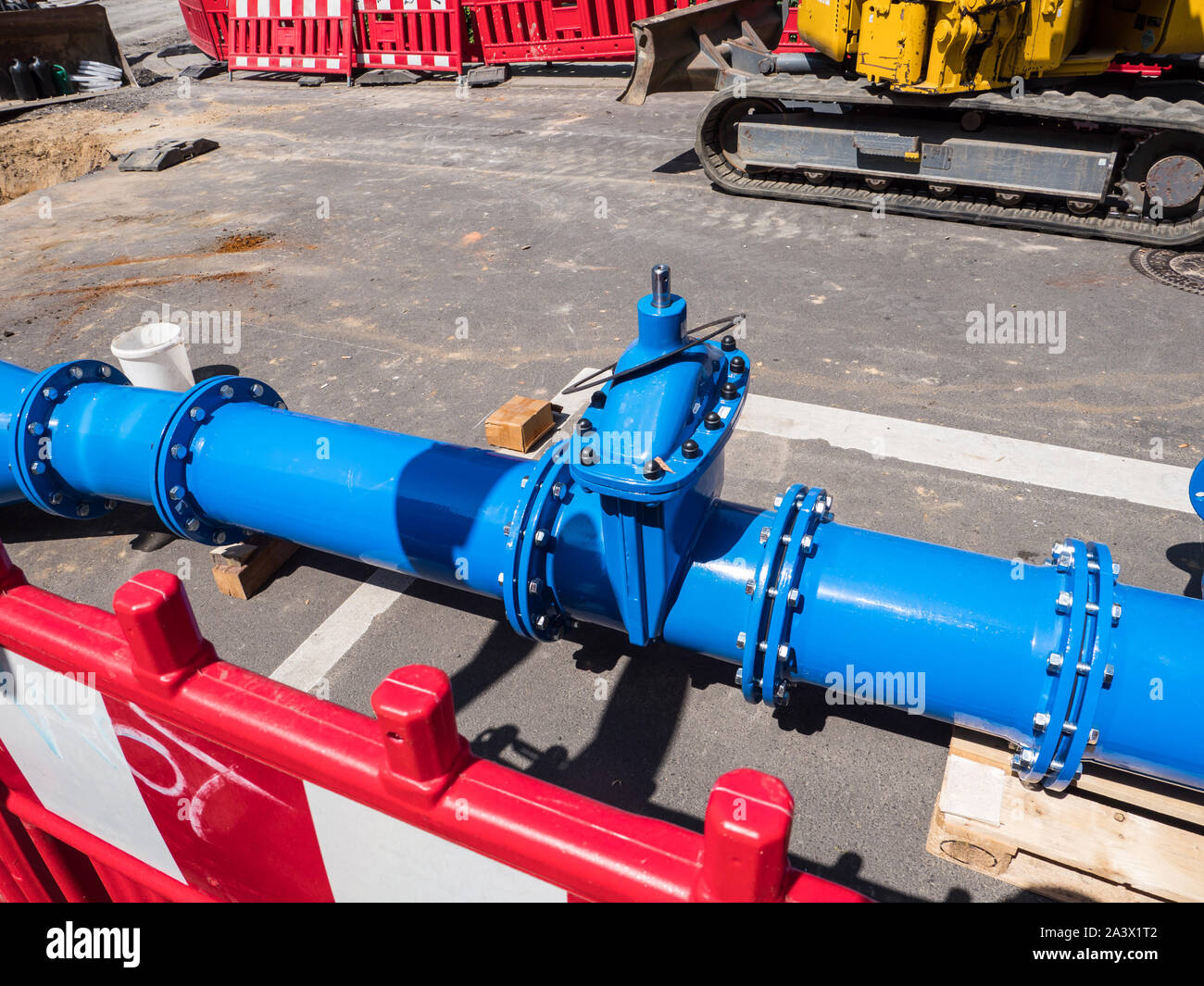 Water pipe laying in the city construction site Stock Photo Alamy