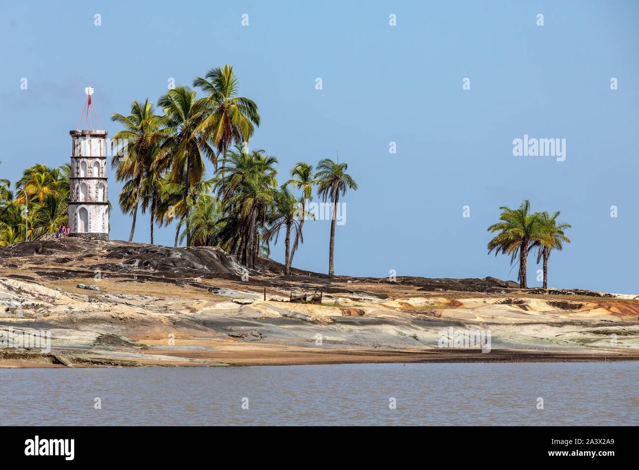 BEACH AND LIGHTHOUSE OF THE ROCHES, KOUROU, FRENCH GUIANA, OVERSEAS DEPARTMENT, SOUTH AMERICA, FRANCE Stock Photo