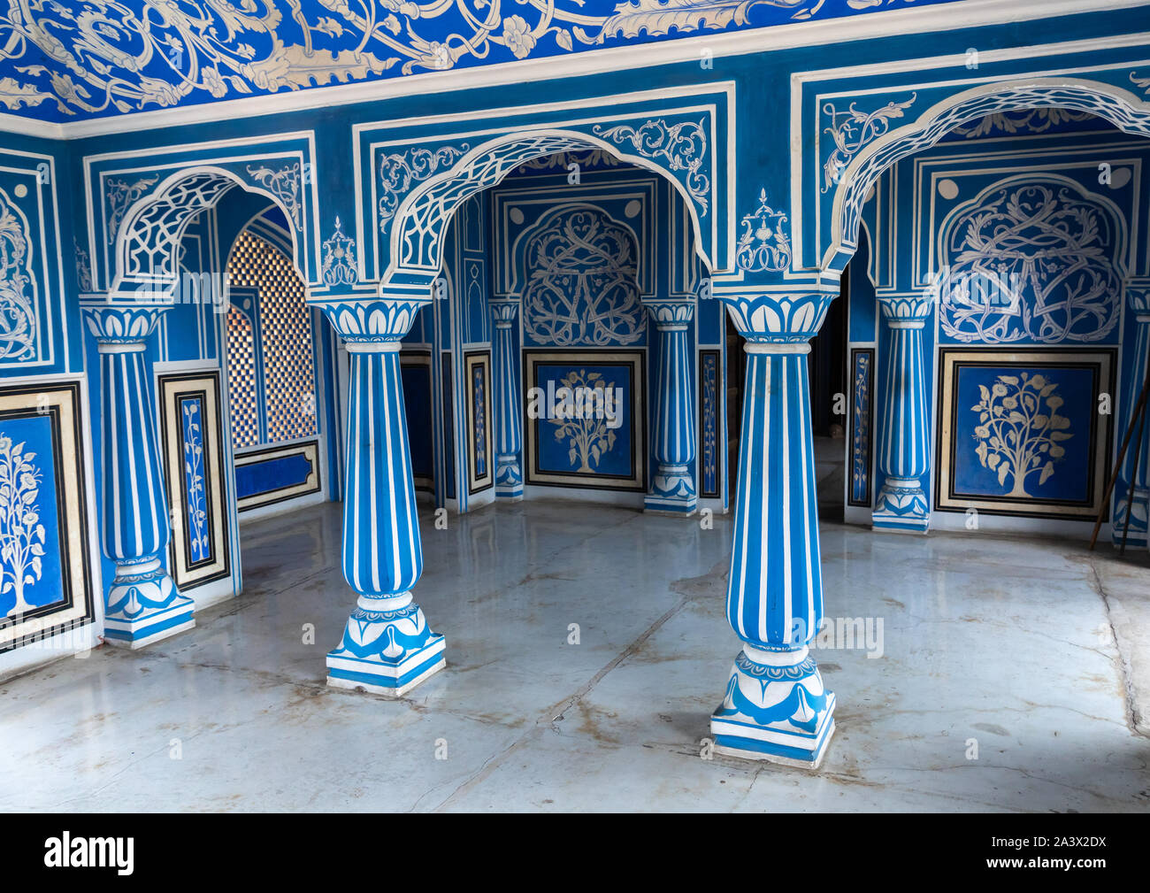 Sukh Niwas blue room in the city palace, Rajasthan, Jaipur, India Stock ...
