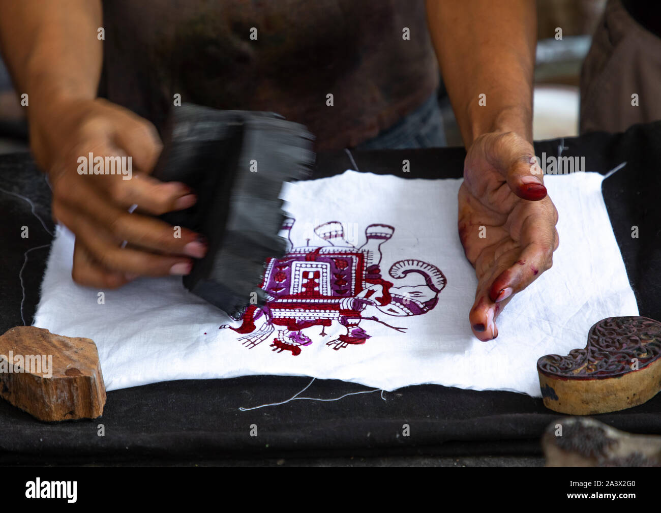 Indian worker with block printing traditional process, Rajasthan