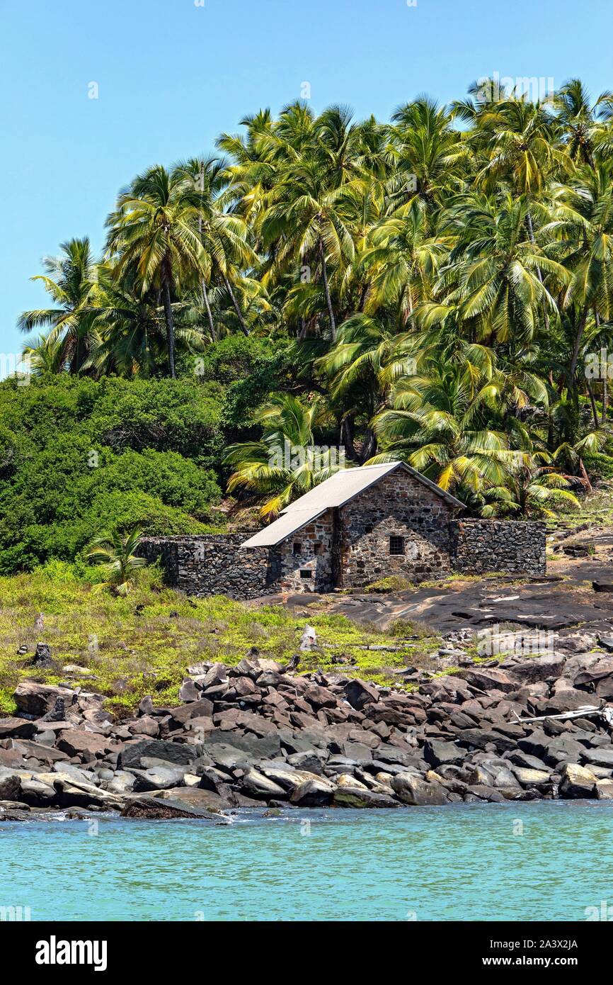 CABIN IN WHICH ALFRED DREYFUS AND LATER CHARLES BENJAMIN ULLMO LIVED WHEN IMPRISONED ON DEVIL'S ISLAND, SALVATION'S ISLANDS, SALVATION'S ISLANDS, KOUROU, FRENCH GUIANA, OVERSEAS DEPARTMENT, SOUTH AMERICA, FRANCE Stock Photo