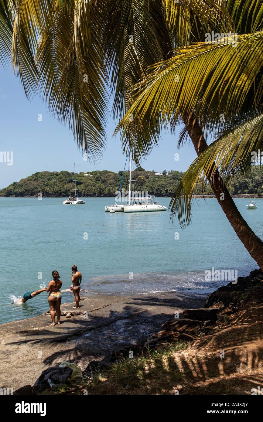 BEACH AND PALM TREES ON ILE SAINTJOSEPH ON WHICH THERE WAS ONCE A