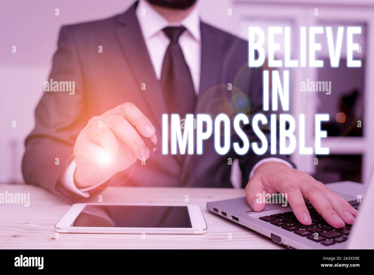 Handwriting text writing Believe In Impossible. Conceptual photo You can do it everything is possible Work hard Stock Photo