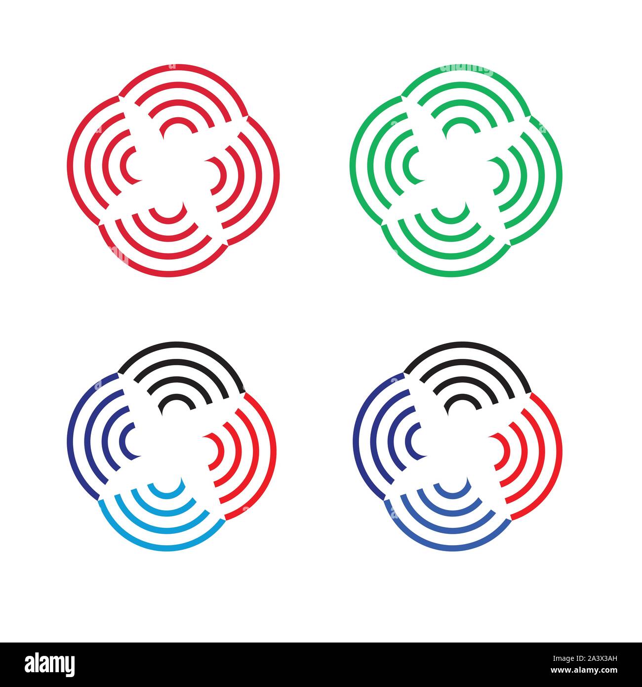 Flower Logo circle abstract design vector template. Red, black, blue color - Vector Stock Vector