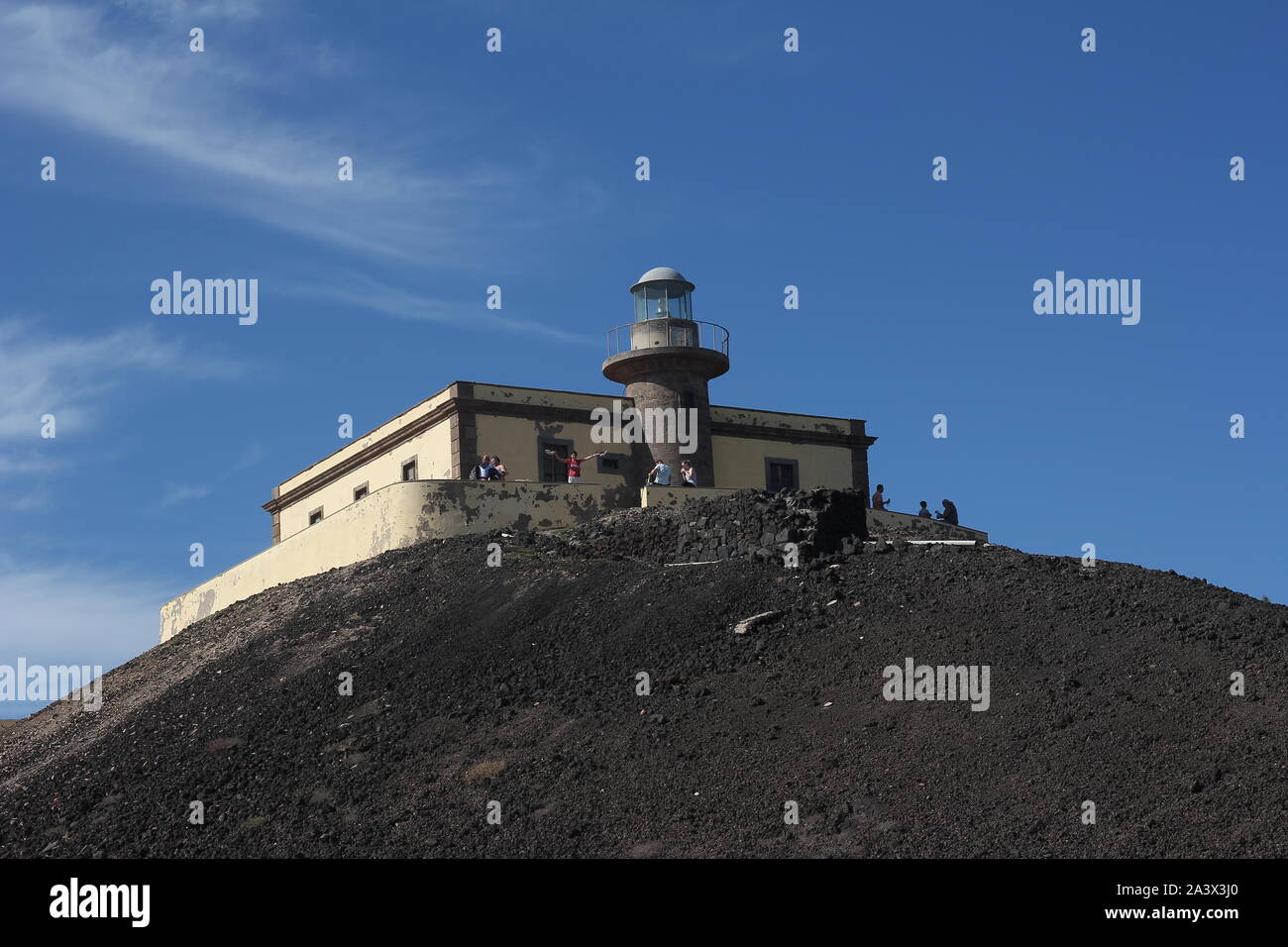 Lighthouse Punta Martino on the island of Lobos, Fuerteventura, Spain Stock Photo