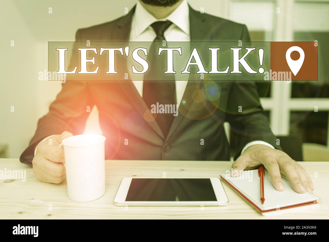 Writing note showing Let S Talk. Business concept for they are suggesting beginning conversation on specific topic Stock Photo