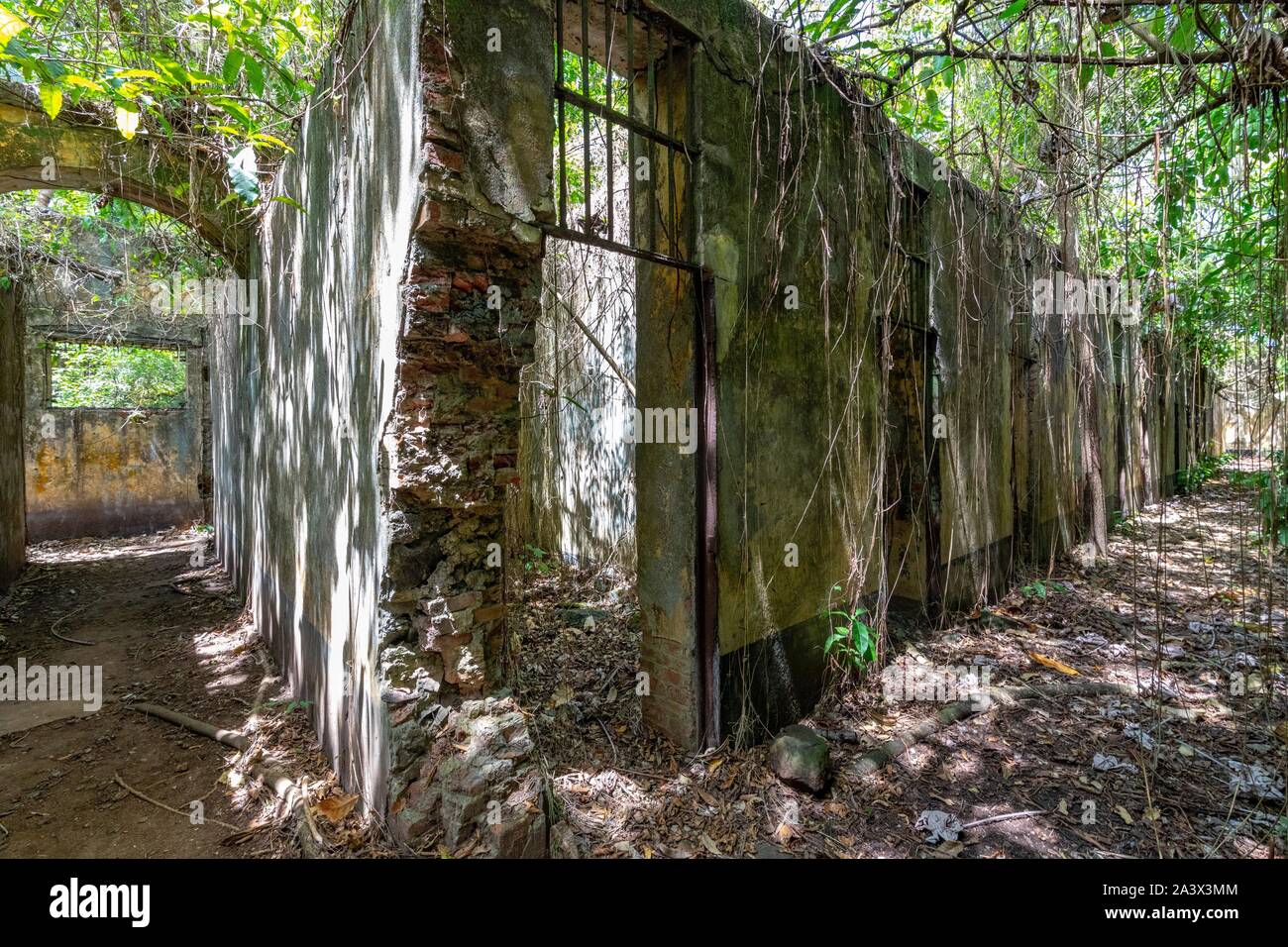 PRISONERS' CELLS, ABANDONED RUINS OF THE FORMER PENAL COLONY ON ILE