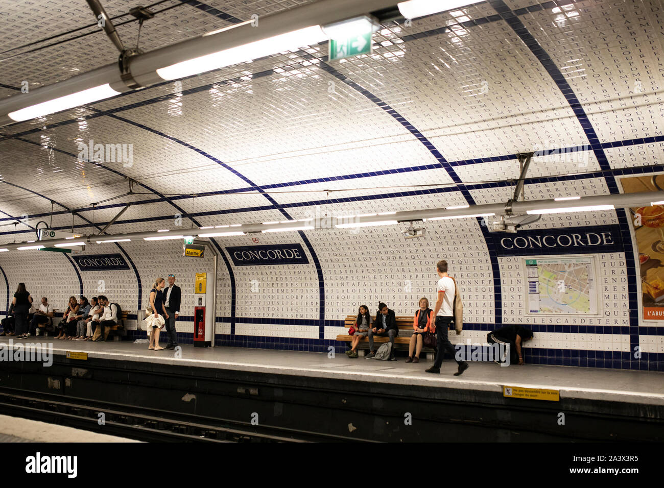 The platform at the Concorde metro station in Paris, France. Stock Photo