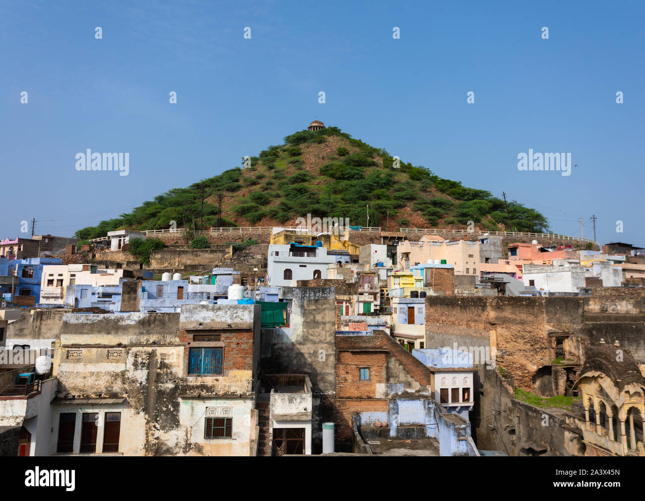Cityscape with old blue houses brahmins, Rajasthan, Bundi, India Stock Photo