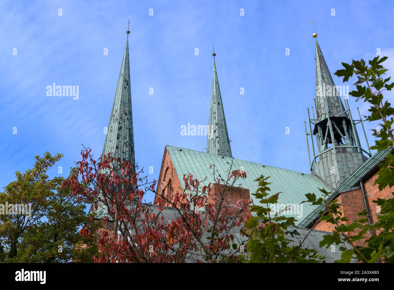 roof, towers and ridge turret of the luebeck cathedral, detail of the ...