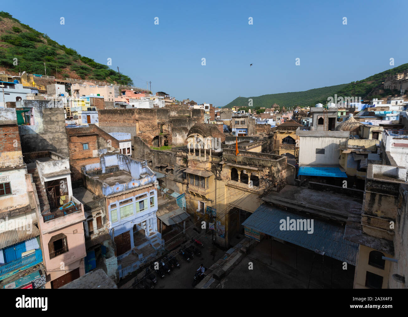 Cityscape with old blue houses brahmins, Rajasthan, Bundi, India Stock Photo