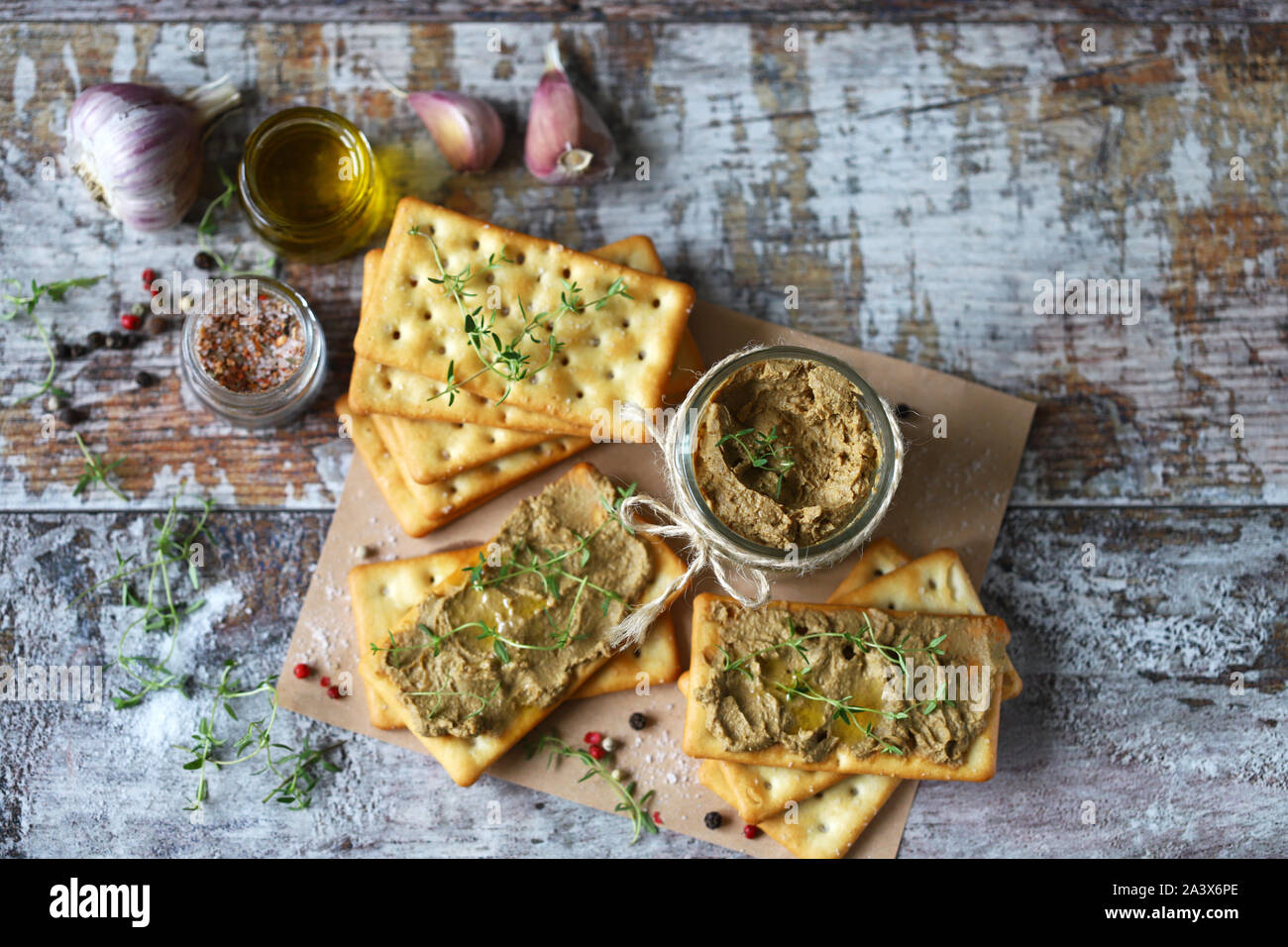 Homemade liver pate. Delicious homemade pate with spices and herbs. Keto diet. Healthy food. Selective focus. Macro. Stock Photo