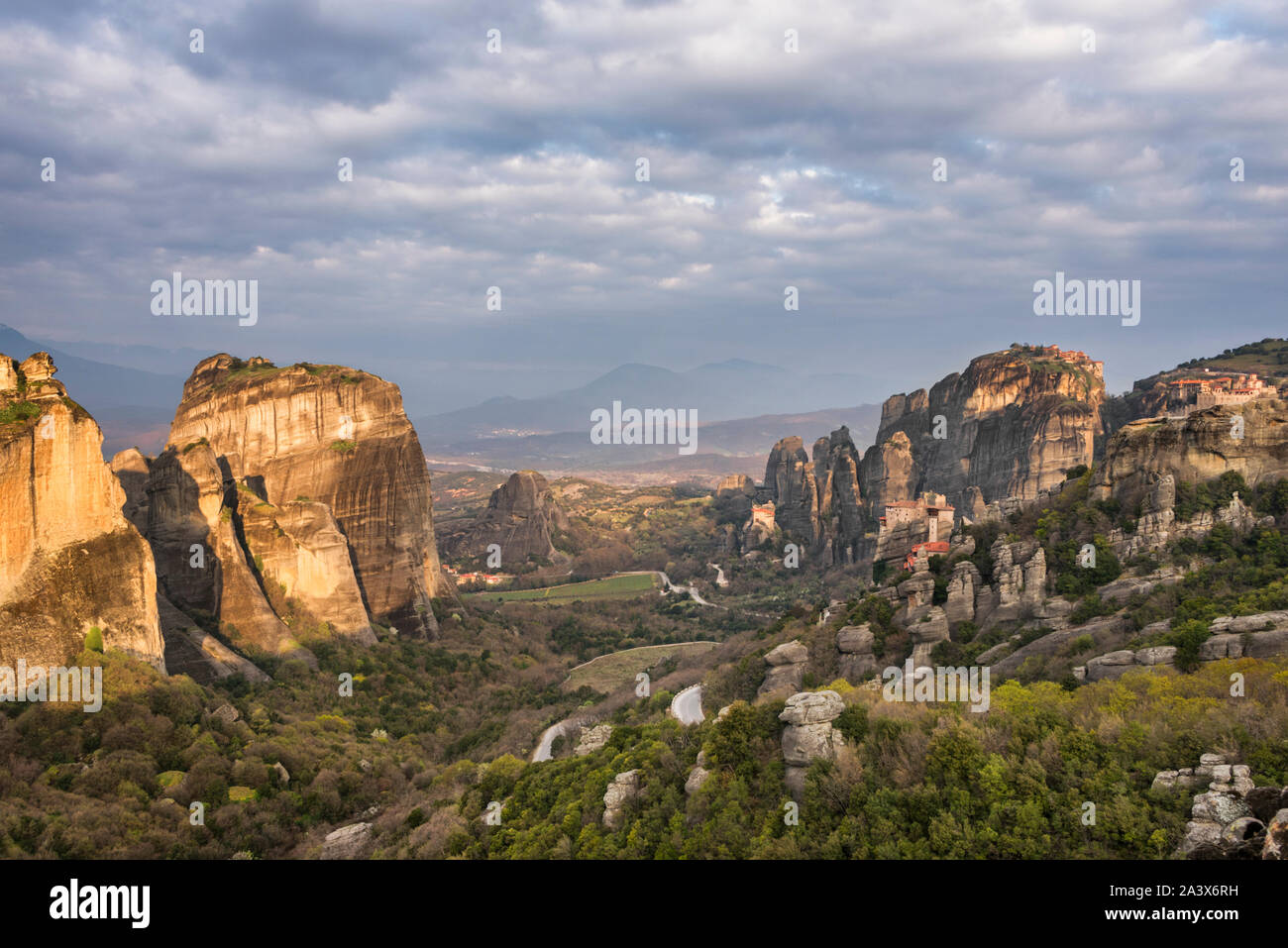 View at Meteora a cloudy morning Stock Photo