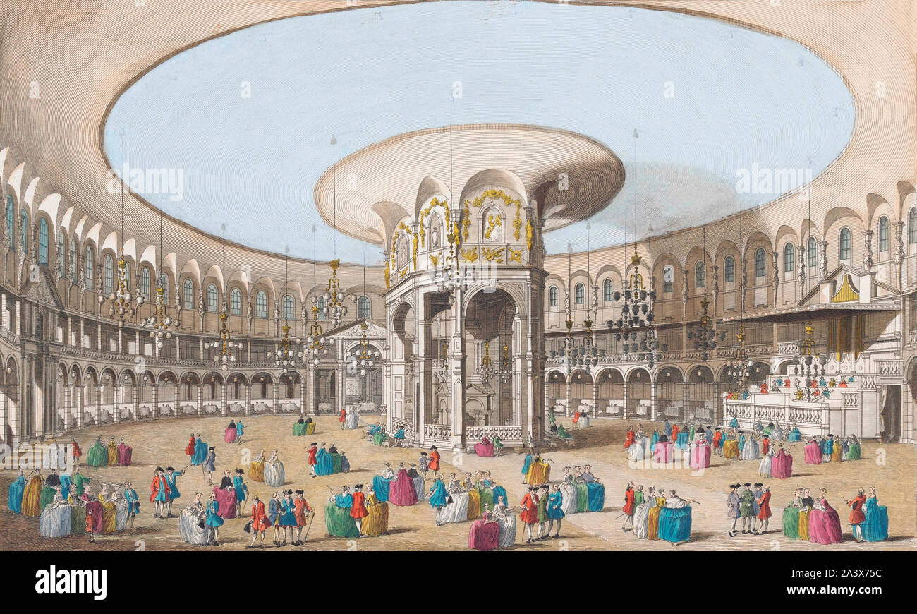 An inside view of the Rotundo in Ranelagh Gardens.  London, England.  After a print dated 1751 from a work by Caneletto.  Published by Robert Sayer.  Later colourization. Stock Photo