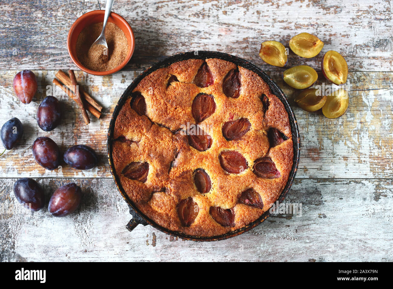 Homemade plum pie. Autumn plum pie. New York Times recipe plum cake