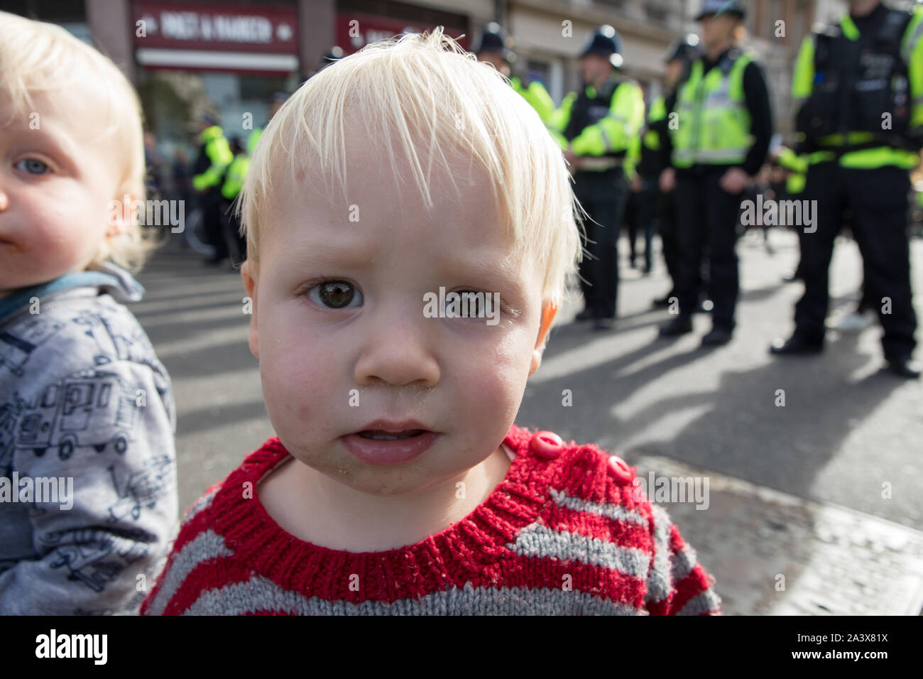Westminster, London, UK. 10 October 2019. Environmental campaigners Extinction Rebellion have started two weeks protests from 7th to 20th October in and around London to demonstrate against climate change. The protesters in Trafalgar Square demand decisive action from the UK Government on the global environmental crisis. Stock Photo