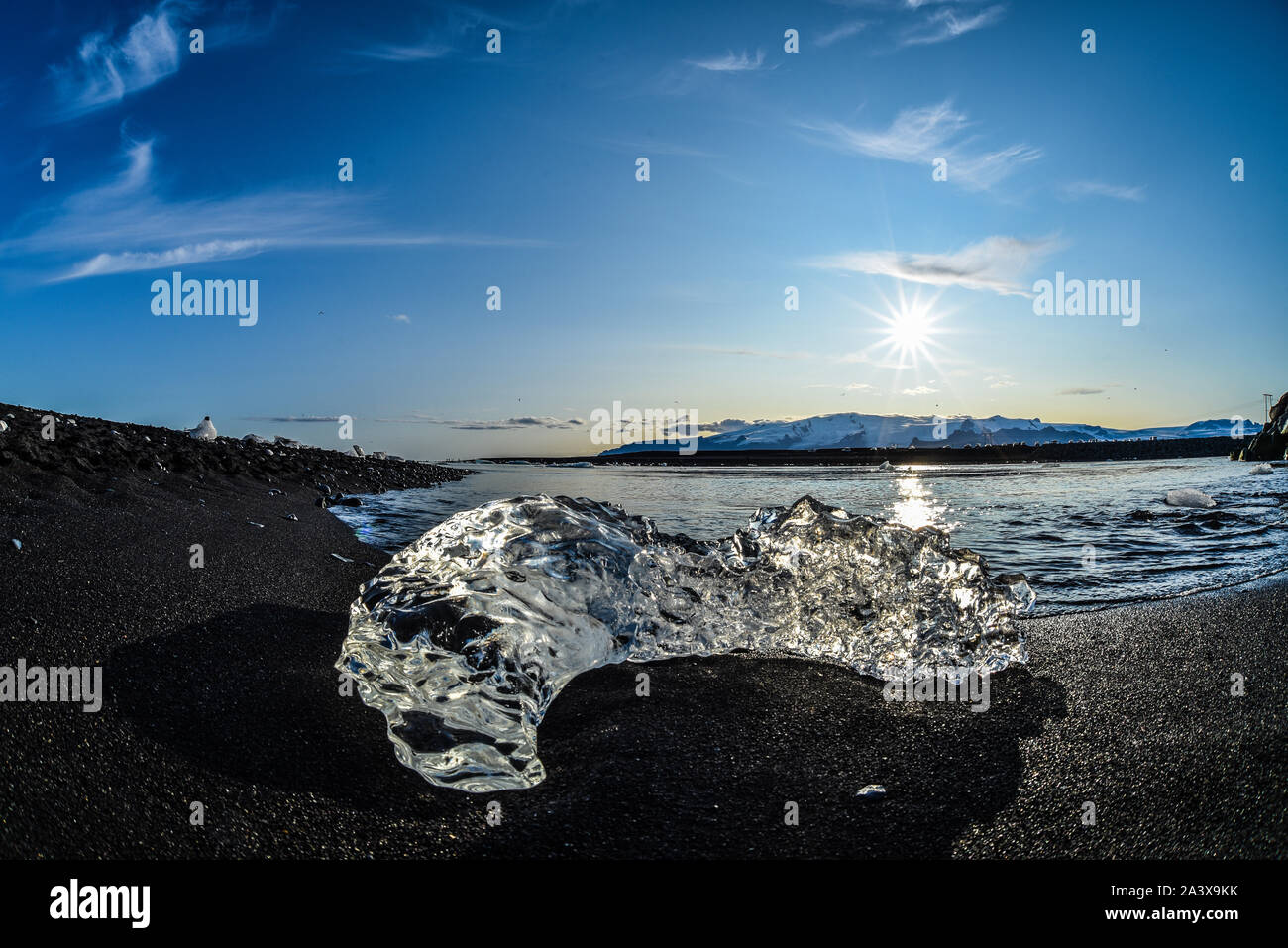 Melting Ice on diamond beach in Jokulsarlon, Iceland Stock Photo
