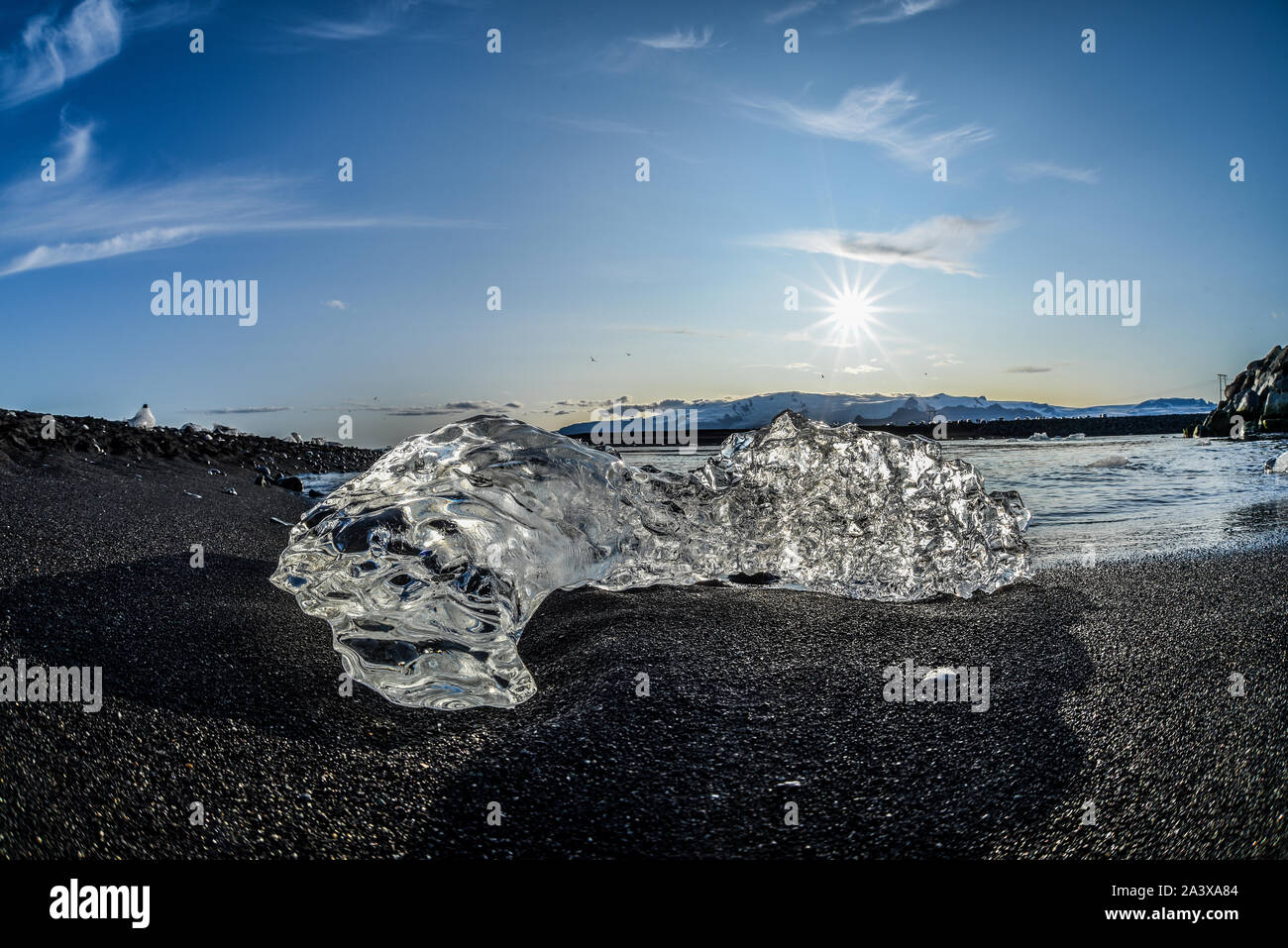Melting Ice on diamond beach in Jokulsarlon, Iceland Stock Photo